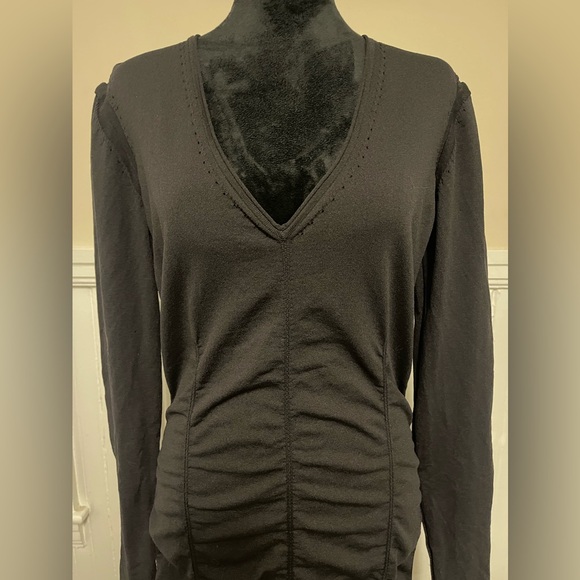 Opening Ceremony OC, V-neck Black Fitted, Rouche Dress, Size Lg, like new - Picture 2 of 10